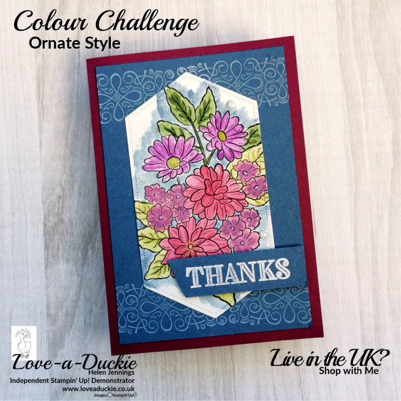 A floral thank you card using the Ornate Style stamp set and the colours from the Colour Challenge.