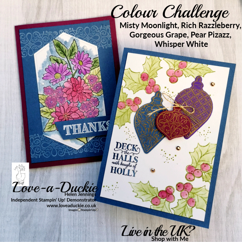 The floral card and Christmas card I created using the colours from the colour challenge