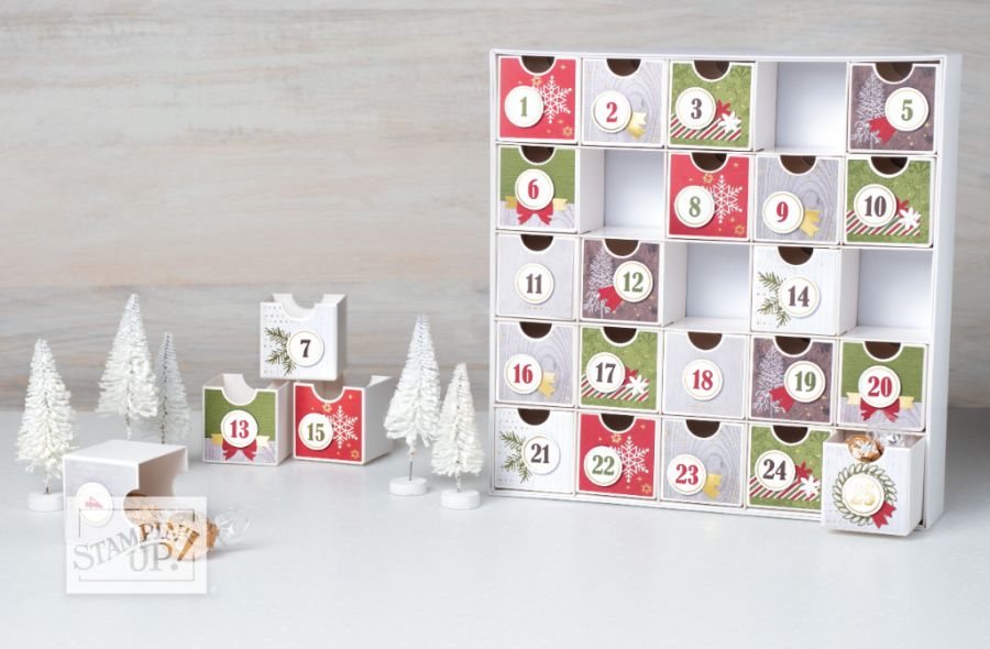 Christmas countdown kit from Stampin' Up. All ready to decorate and fill with little goodies.