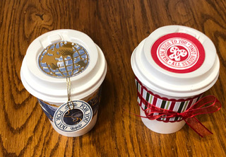 The tops of the mini coffee cups are also decorated