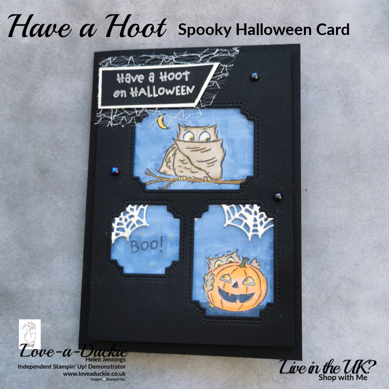 Fun Halloween card using the have a Hoot bundle and Stampin blends