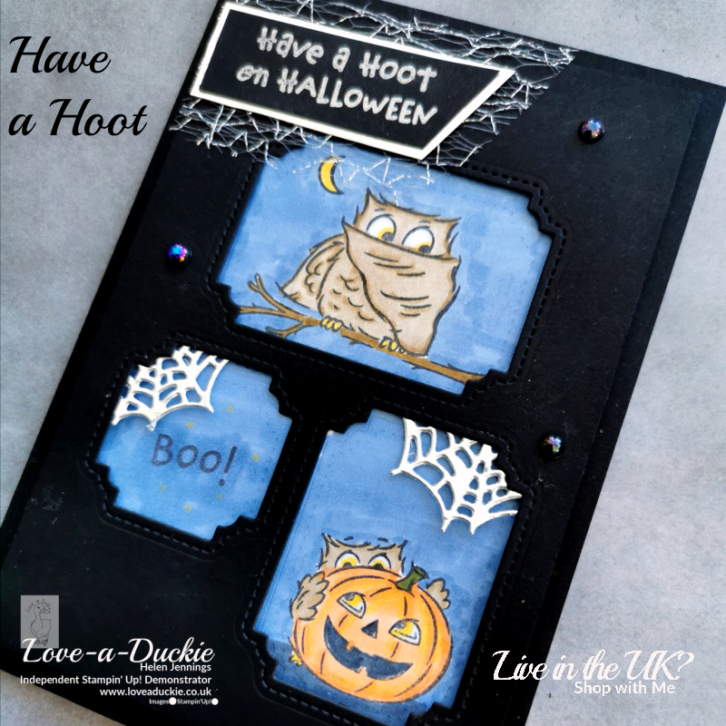 Cute owls and foil spider webs feature on this fun Halloween Card using the Have a Hoot stamp set