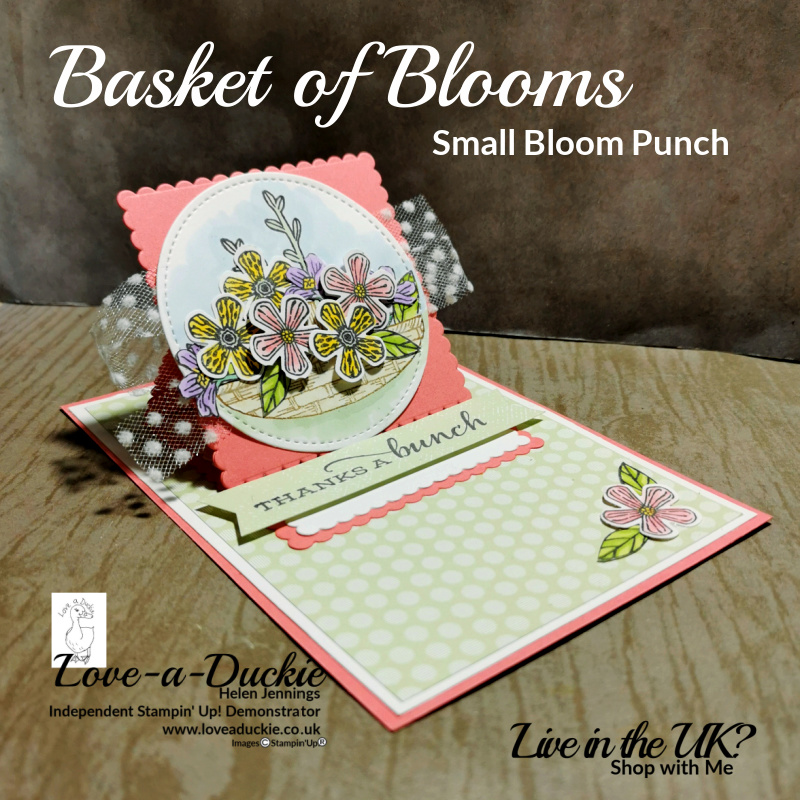 Basket in Blooms and the coordinating small bloom punch feature on this mini easel card.