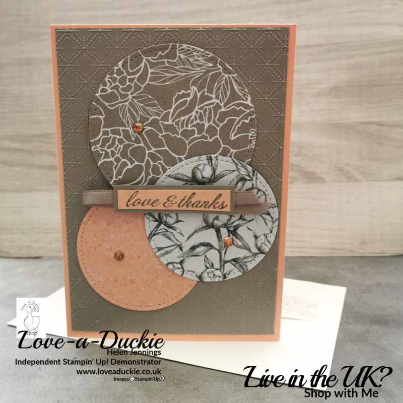This easy thank you card has a soft colour palette of petal pink and gray granite