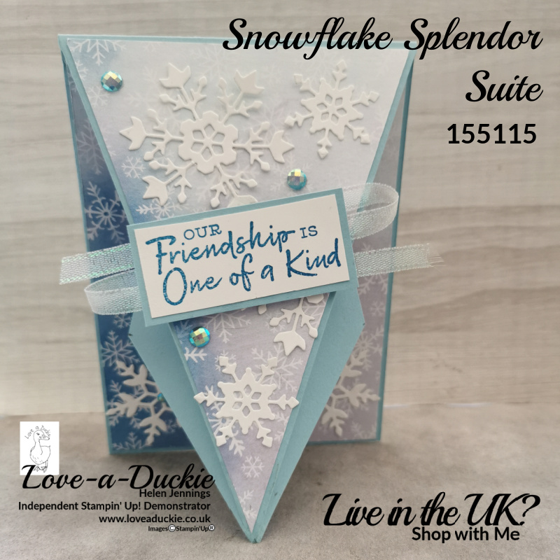 A fancy fold arrow card featuring the snowflake splendor suite from Stampin' Up!