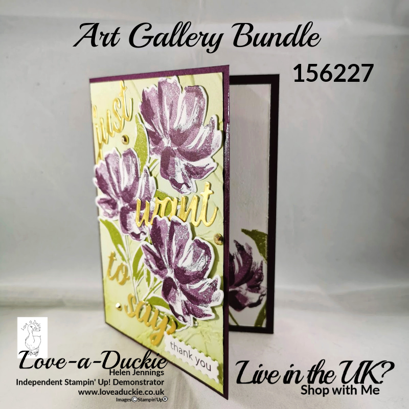 The stamp set from the Art Gallery bundle has a big impact inside and out on this card.