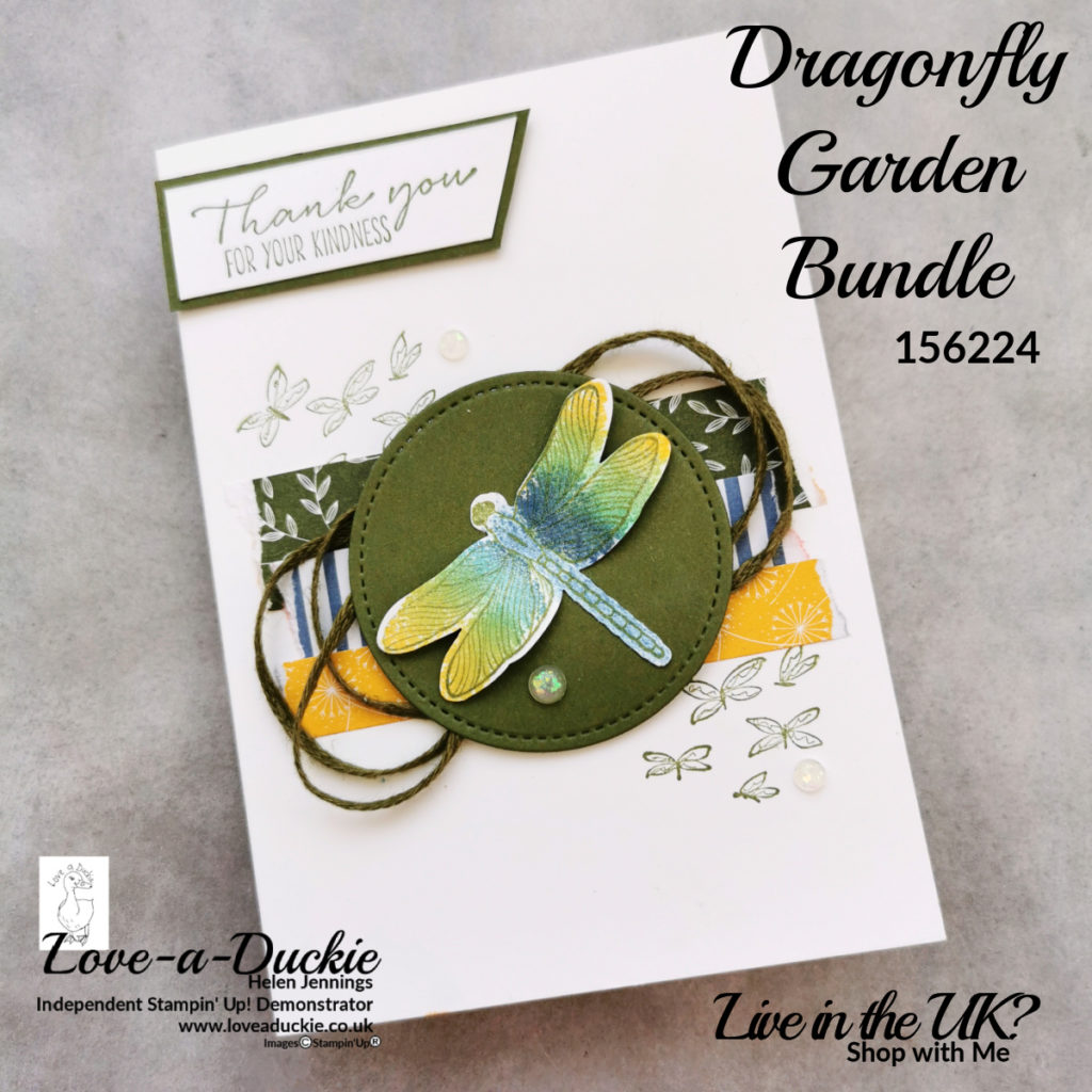 Clean and simple card from Stampin Up's Dragonfly garden bundle.