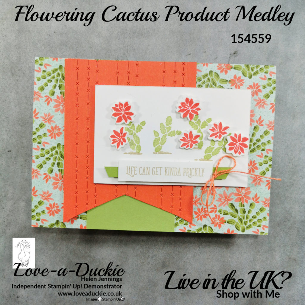 A bright and cheerful card using stampin' Up's Flowering cactus product medley