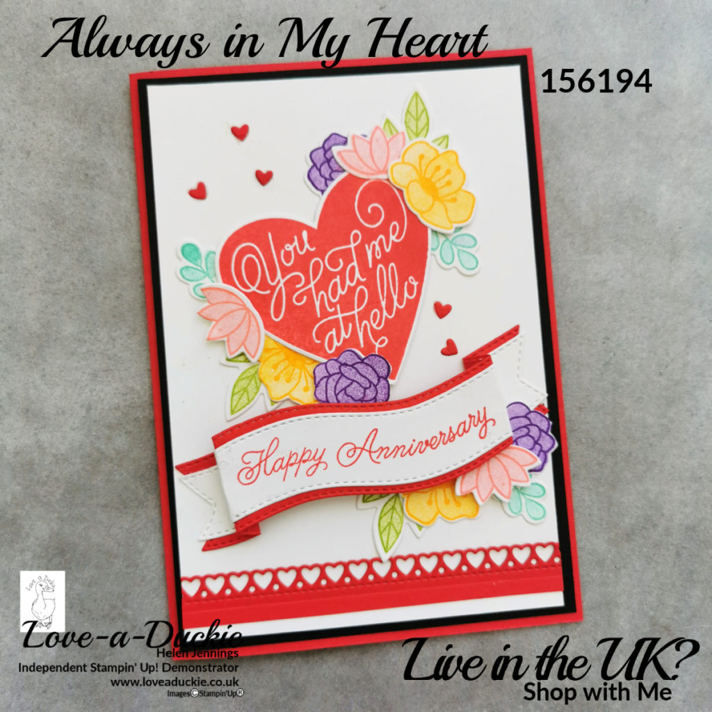 An Anniversary card created with the Always in my heart bundle from Stampin' Up!