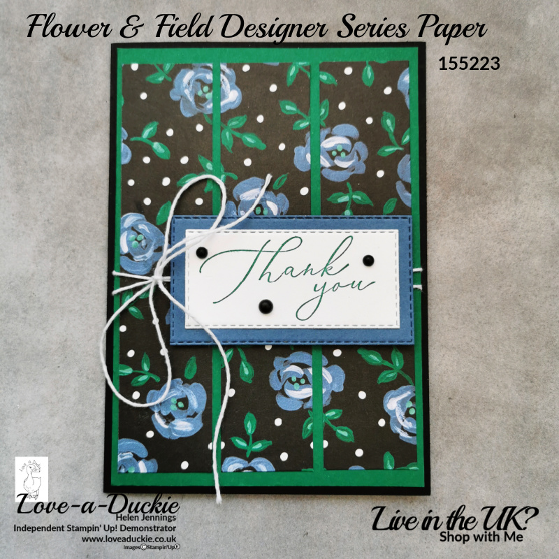 A Thank You card created using panels of Field & Flower designer Series paper from Stampin' Up!
