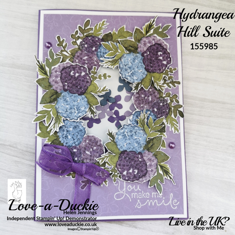 A shaker card created with the Hydrangea Hill suite from Stampin' Up!