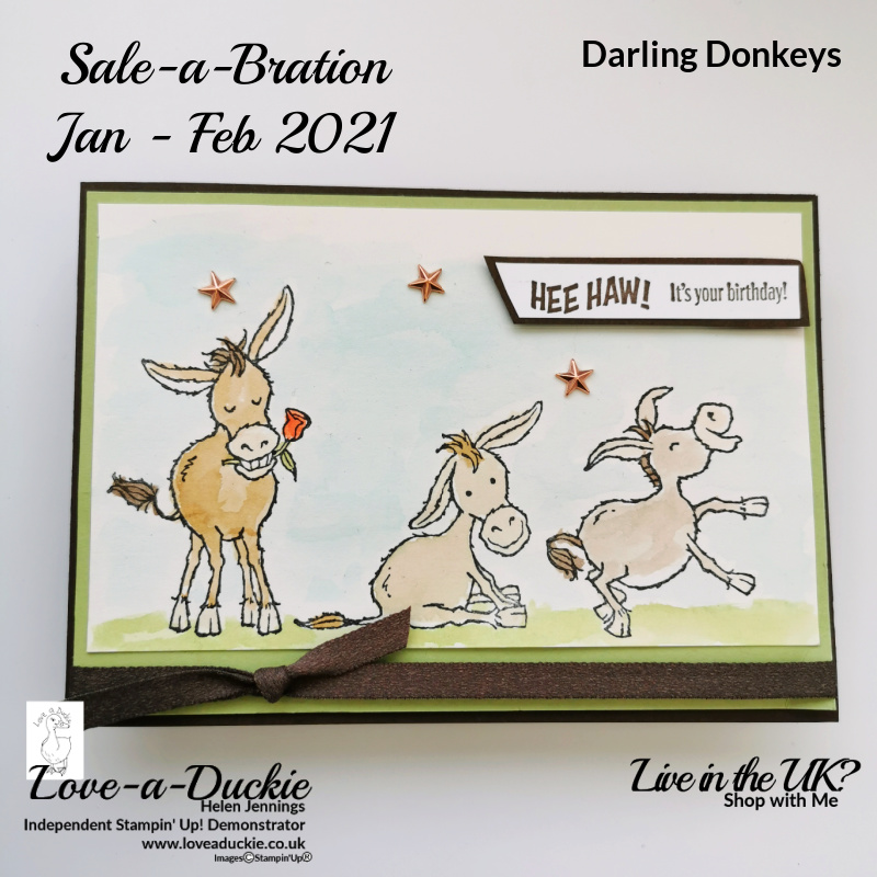 A fun card created using the "Darling Donkey" stamp set.