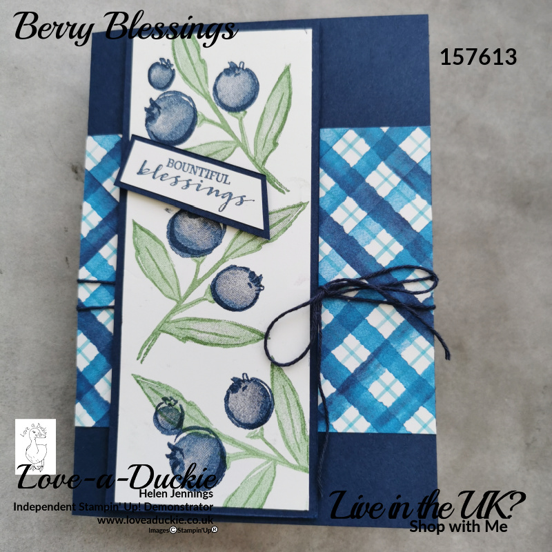 A two step stamping card featuring blueberries from the Berry Blessing Collection from Stampin Up