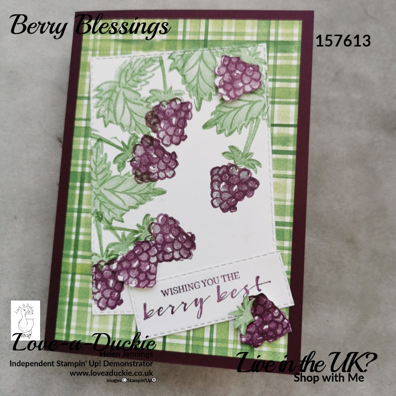 This card with blackberries uses the two step stamping technique and the Berry Blessings collection from Stampin' Up