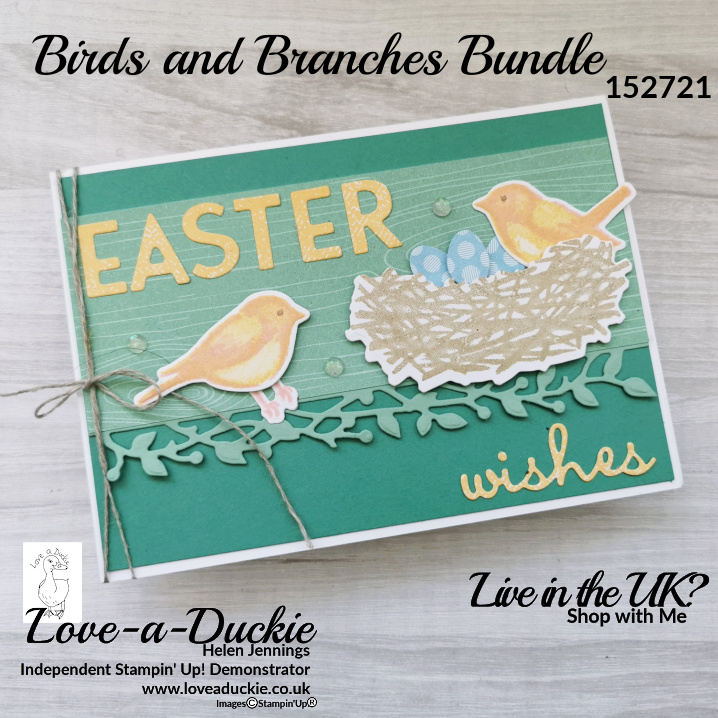 Combining  alphabet dies , sentiment dies with the Birds and Branches bundle to create an Easter card