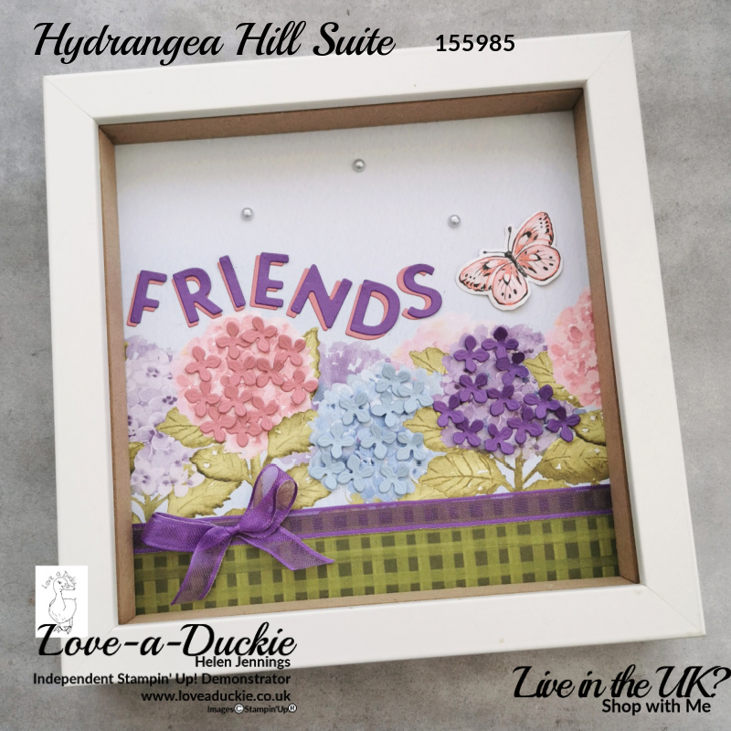 A Home Decor Box Frame using products from the Hydrangea Hill suite and other coordinating products.