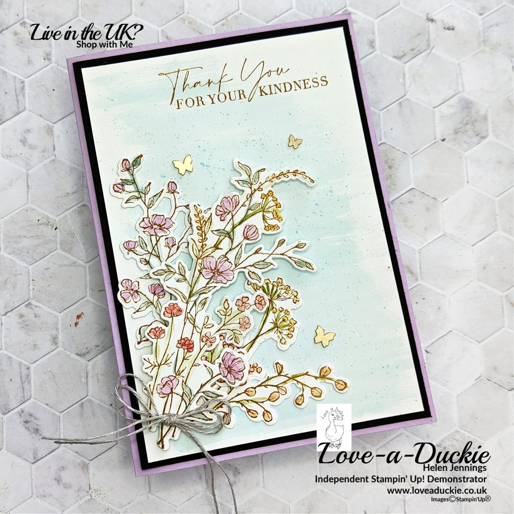 A water coloured card using the Dainty Delights stamp set and dies from Stampin' Up!