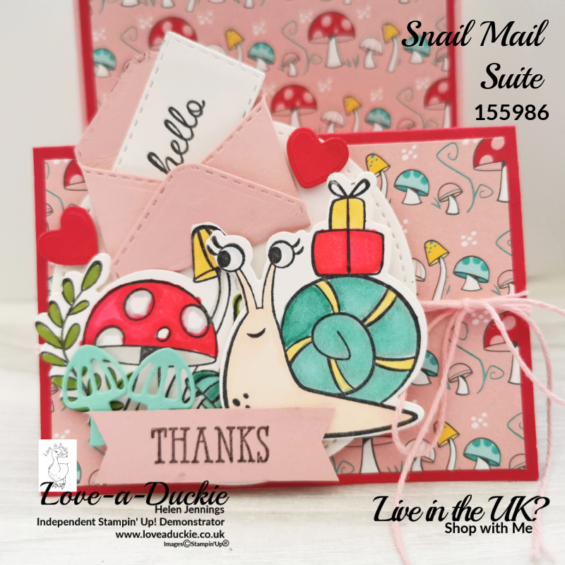 The images on this double easel card were stamped and die cut from the snail mail suite of products from stampin' Up and coloured with stampin' Blends.