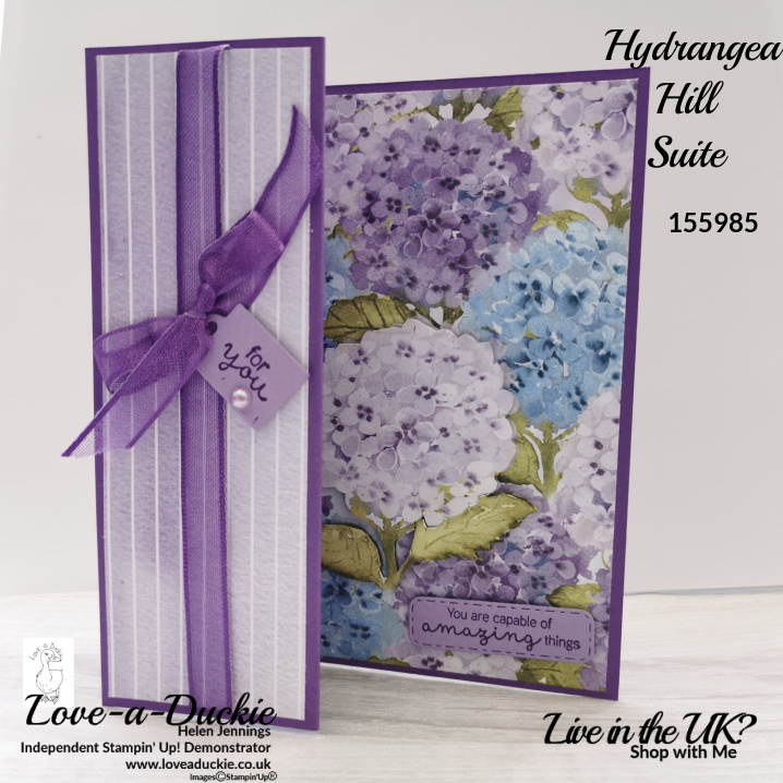 A simple fancy fold card featuring the patterned papers from Stampin' Up's Hydrangea Hill Suite