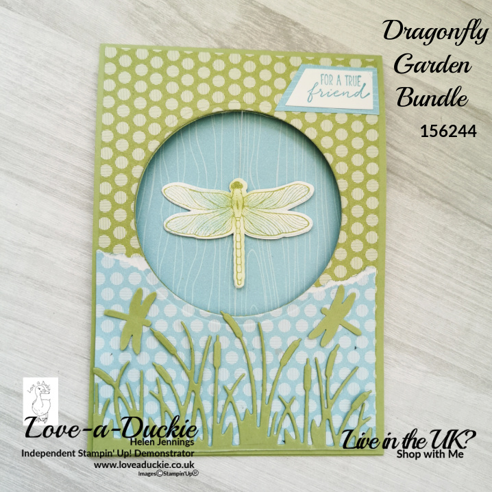 This dragonfly spinner cards featured dies from Stampin' Up's  Friendly silhouette set as well as punched shapes using the dragonflies punch.