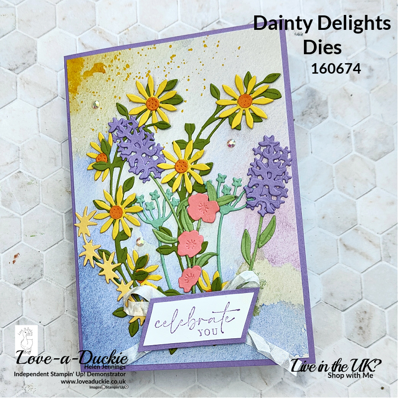 Using Die Cut Flowers in Cardmaking for this celebrate you card and the Dainty Delights Dies from Stampin' Up!