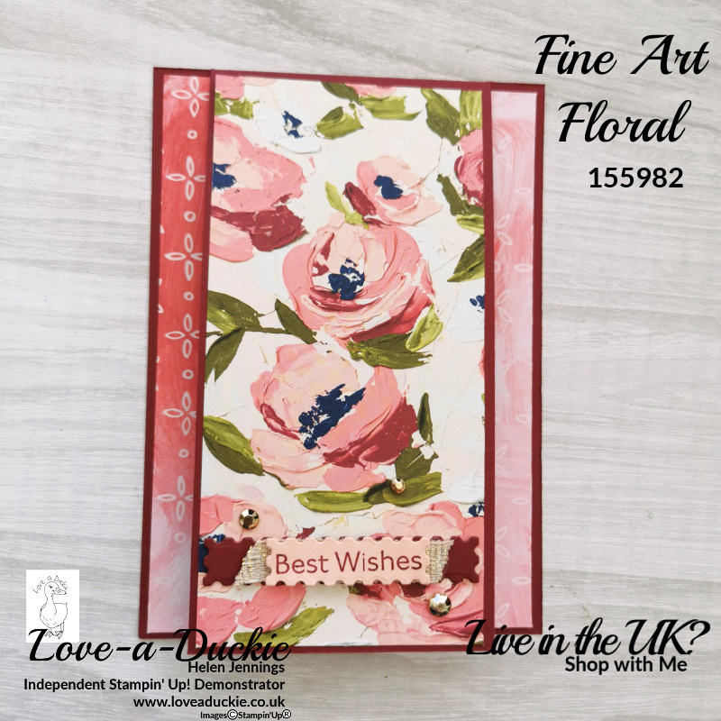 This Merry Merlot front panel card features patterned papers from Stampin' up's Fine Art Floral designer series paper pack