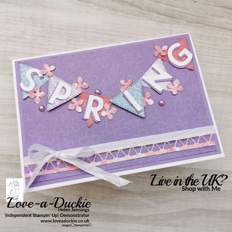 This Highland Heather spring card with its die cut banner is suitable for lots of occasions.