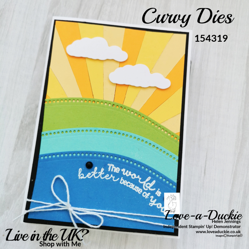A bright card using strips of card to create a landscape  effect using Stampin' Up's curvy dies