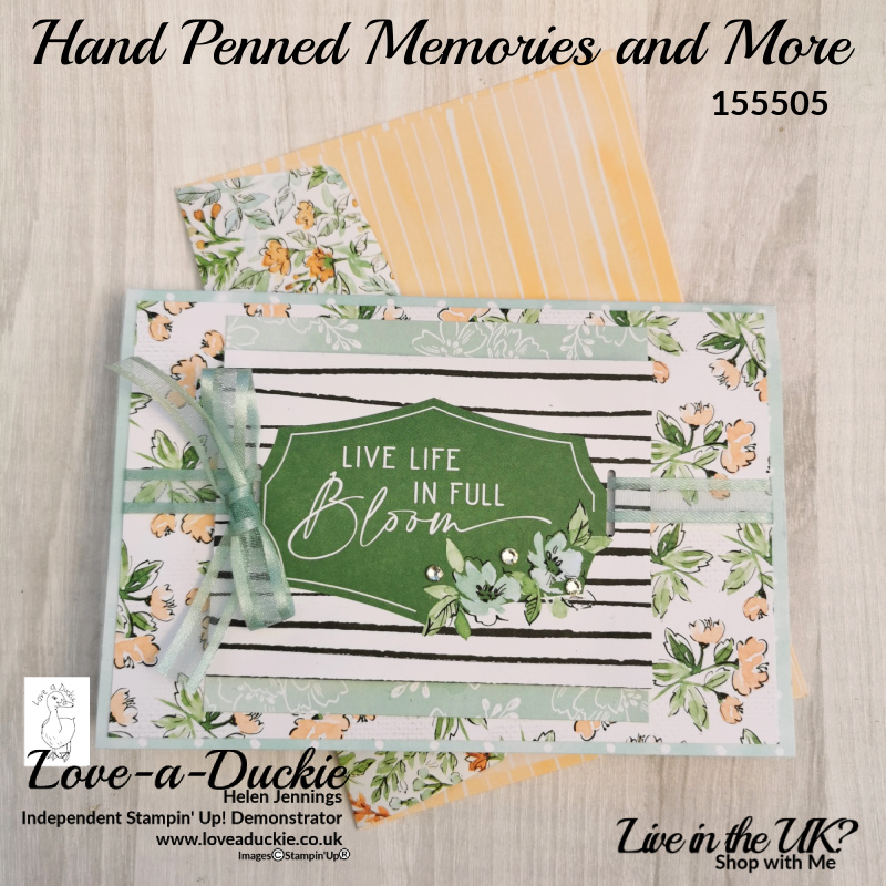 A lovely card in shades of green using Hand penned memories and More cards from Stampin up