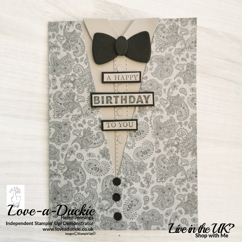 A waistcoat and bow tie card using the Well Suited Suite from Stampin Up