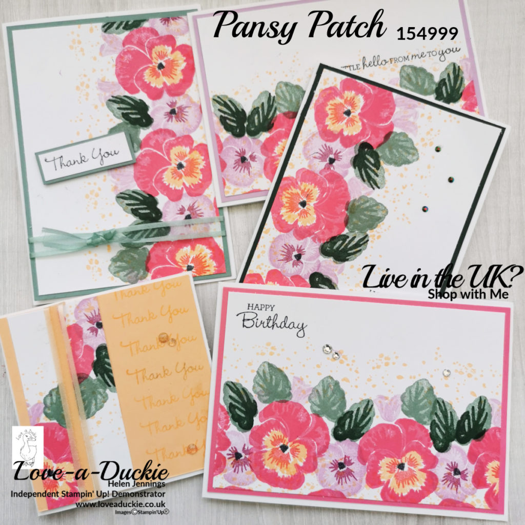 A One Sheet Wonder using the pansy patch stamp set from Stampin Up and the 2021-2023 In Colors