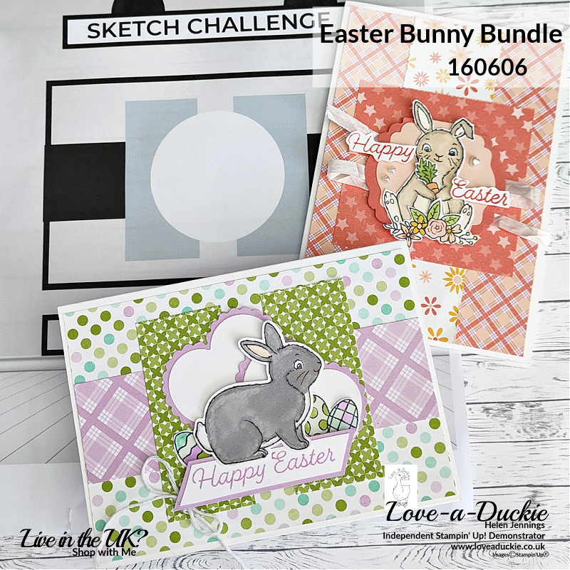 A pair of Easter cards using the Easter Bunny bundle from Stampin' Up and the Dandy Design Designer Series Paper.