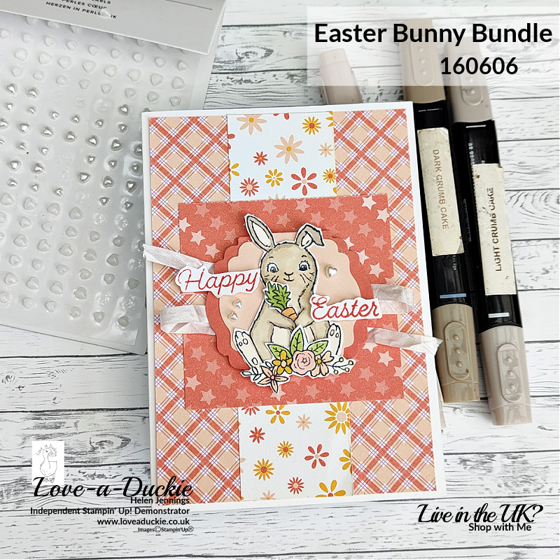 An Easter card featuring a bunny clutching a carrot using Stampin' Up' Easter Bunny bundle