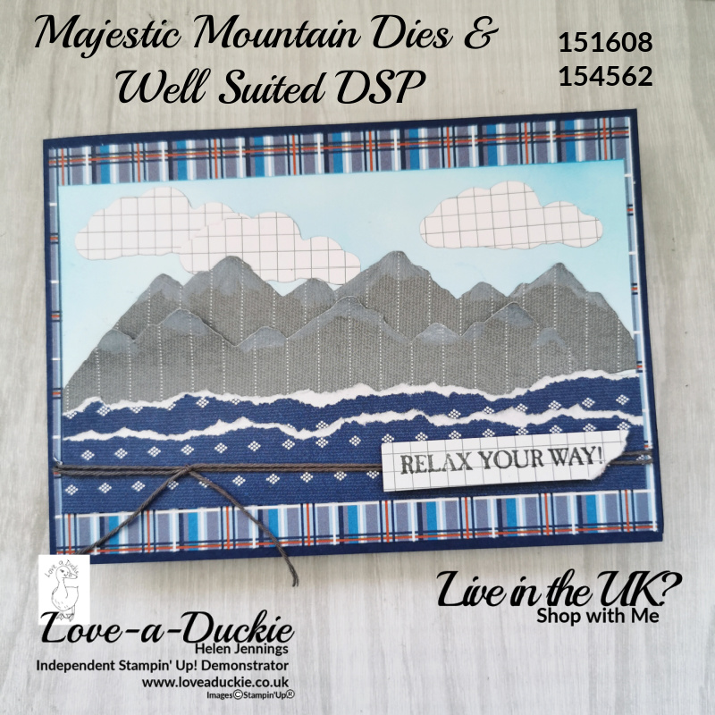 This father's day card uses patterned paper from Stampin' Up to build a mountain scene.