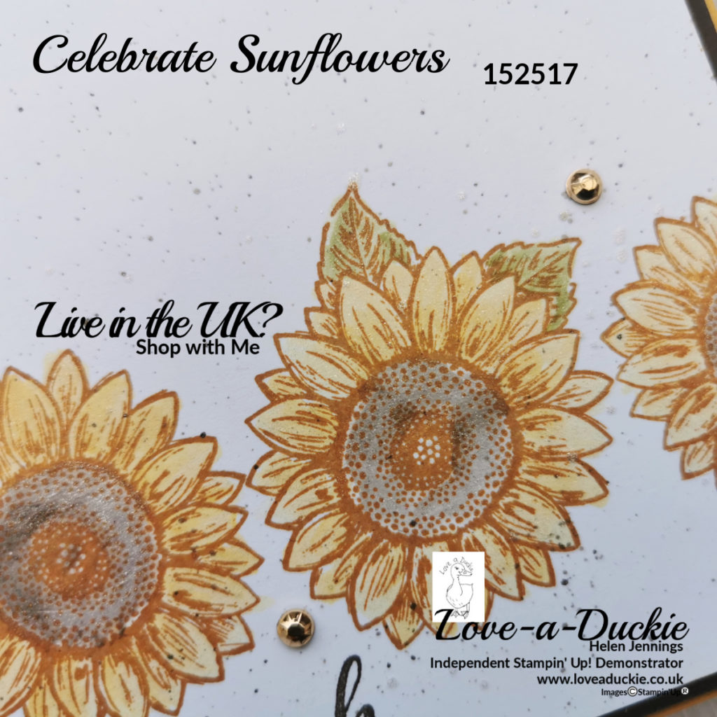 This sunflower thank you card has splatters created with ink and a wink of stella brush