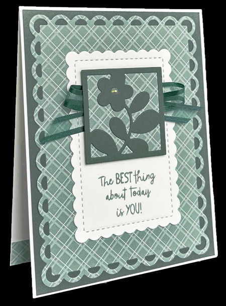 A single square from the All Squarec Away bundle from Stampin' Up using Evening Evergreen