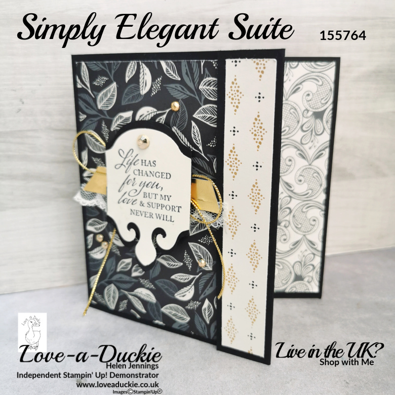 A simply elegant square card in Black, vanilla and gold using stamps, punch and patterned paper from Stampin' up!