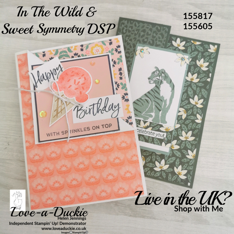 These fancy fold cards use Stampin' Up's in the Wild and Sweet Symmetry Designer Series papers.