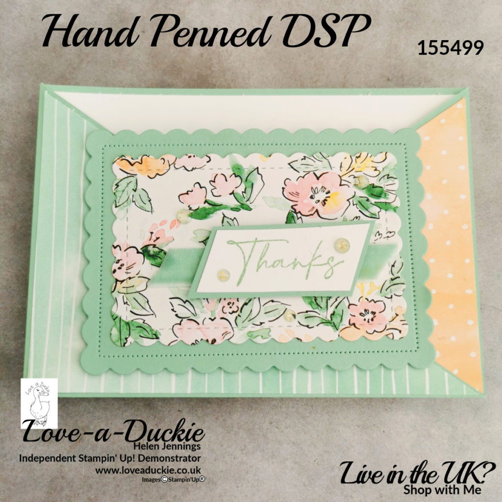 this card was created with patterned paper from the hand penned Designer Series paper from Stampin' Up