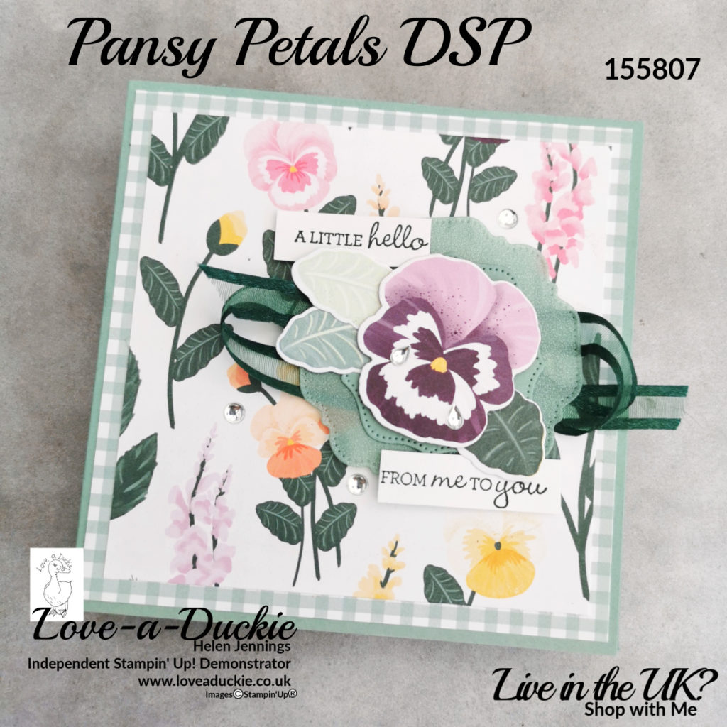 This card has been created with the delightful patterned papers from the pansy petals designer series paper collection from Stampin Up