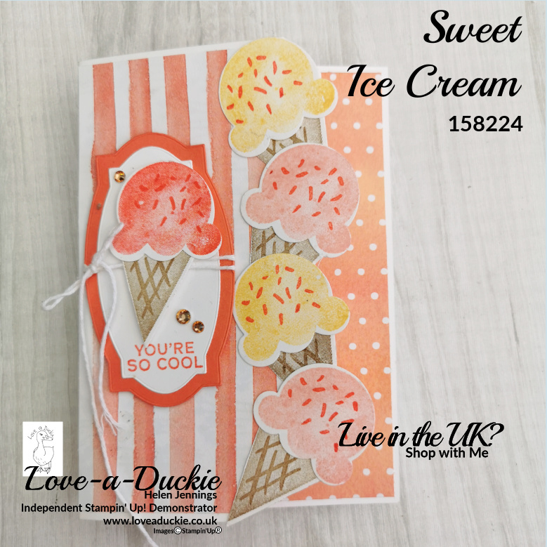 This Ice Cream card features a border of ice cream cones created with the sweet Ice Cream stamp set and coordinating punch from Stampin' Up!