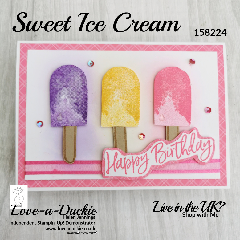 The Ice lollies on this card use bright colours and the Sweet Ice Cream stamp set from Stampin'Up!