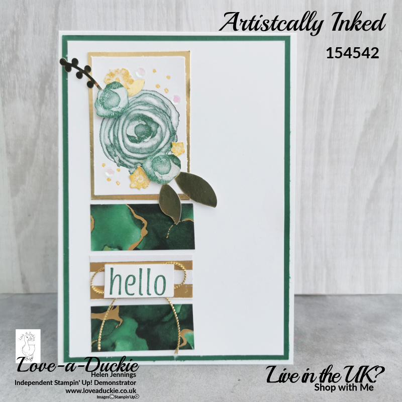 A floral card created from a card sketch using Stampin' up's Artistically Inked stamp set and matching patterned papers.