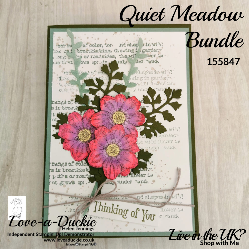 A thinking of you card us8ing Stampin' Up's Quiet meadow bundle. The flowers  are coloured with Stampin Blends