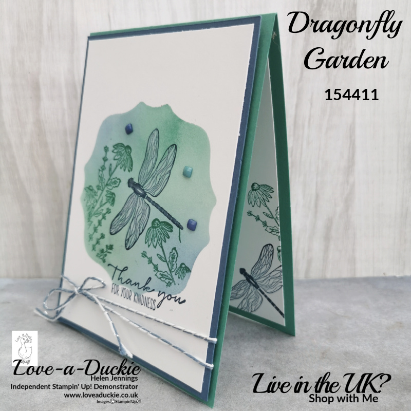 Both the outside and inside of this card have been stamped with images from Stampin' Up's! dragonfly garden stamp set