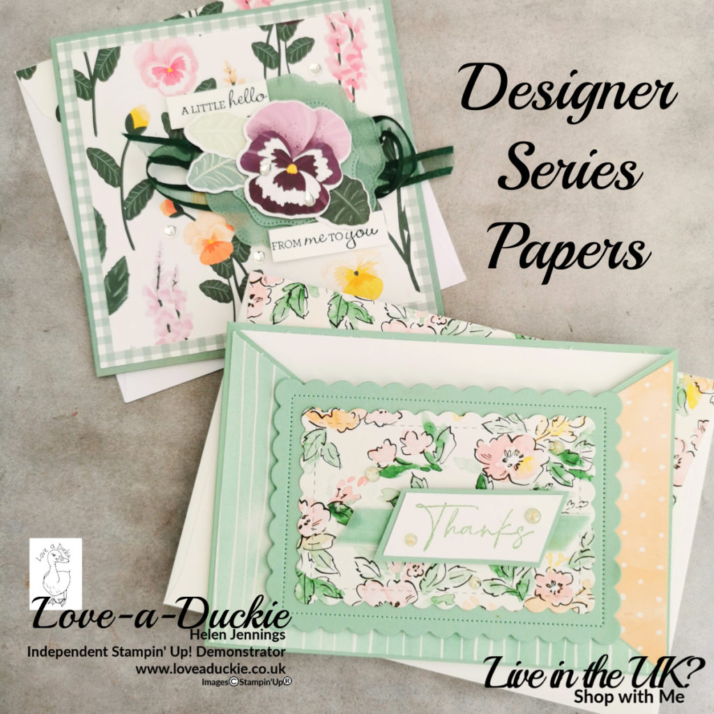 Two cards with patterned paper as their focus from Stampin' Up's Designer Series paper collection