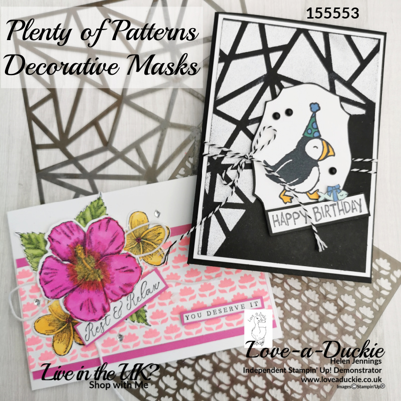 Two of the decorative masks from the Plenty of Patterns set from Stampin' Up were combined with some embossing techniques to create two cards.
