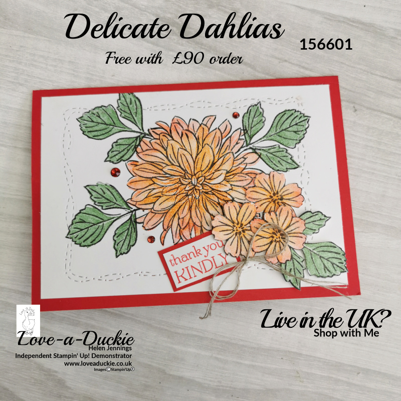 A two step stamping floral card using the new Sale-a-Bration stamp set, delicate Dahlias