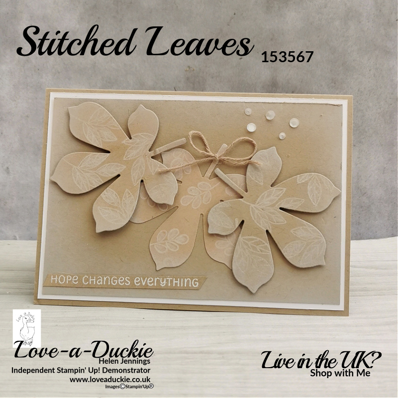 These leaves from the Stitched leaves set, are die cut from Crumb cake card and sponged and stamped with White Carft ink from Stampin' Up