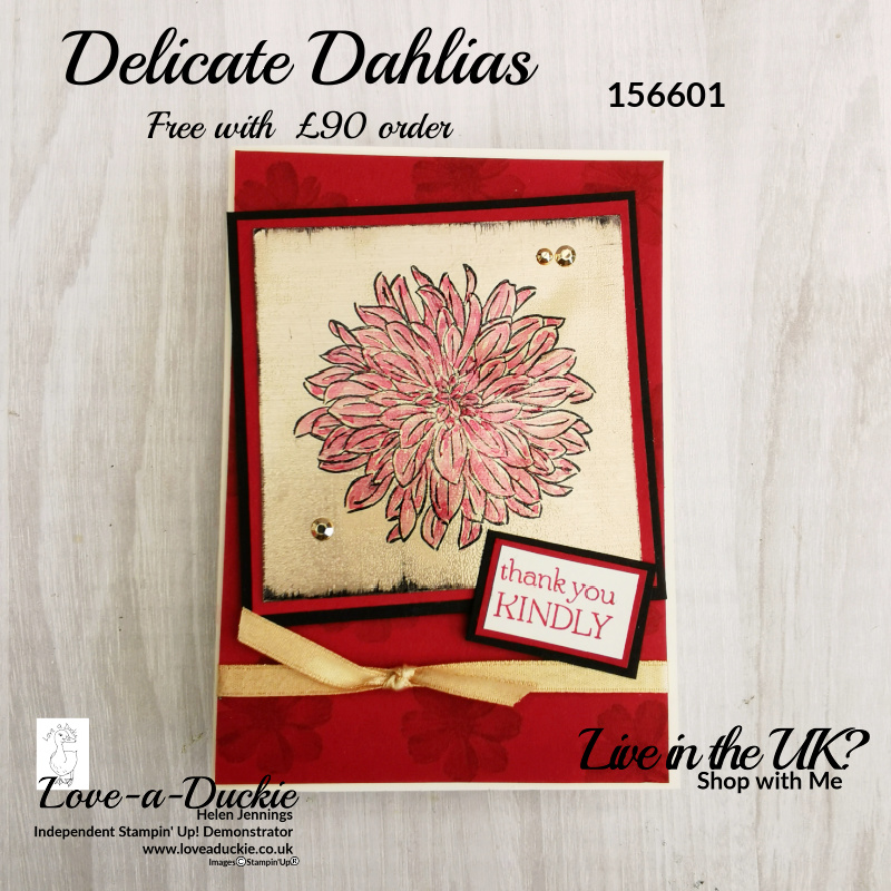 the Delicate dahlia stamp set from Stampin' Up was used in this Black ice technique card.